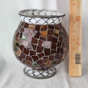 Vintage Home Interiors Cut Glass Mosaic Candle Holder/Vase VTG
